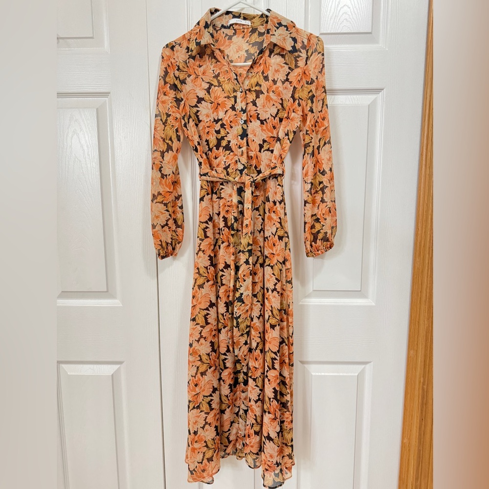 MANGO Belted Chiffon Dress